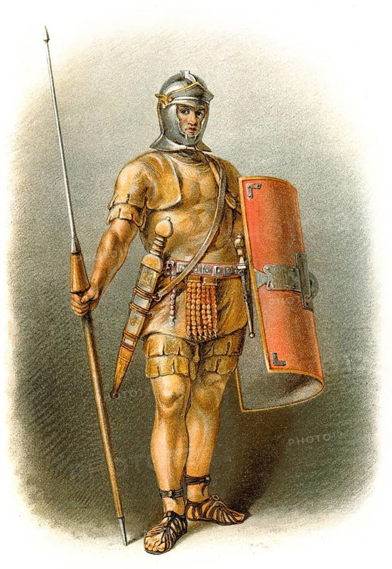 Roman legionary with armor, shield and lance