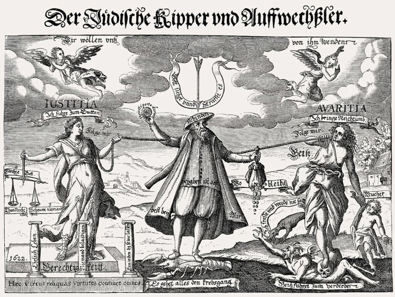 Antisemitic progaganda on the Tipper and See-saw or Kipper und Wipper, German Financial Meltdown of 1621-23