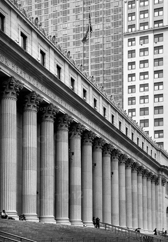 Columns of the main façade of the General Post Office, New York City, USA