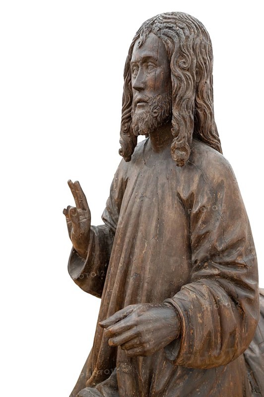 Christ on the Palmesel, c. 1500, detail, on white ground, Zeppelin Museum, Friedrichshafen, Baden-Württemberg, Germany