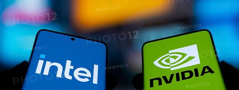 Nvidia and Intel logo is displayed on smartphone