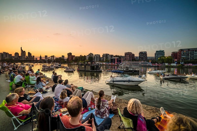 Europe Open Air Concert at the Weseler Werft in front of the Skyline am Main, Deutschherrnufer, Frankfurt am Main, Hesse, Germany