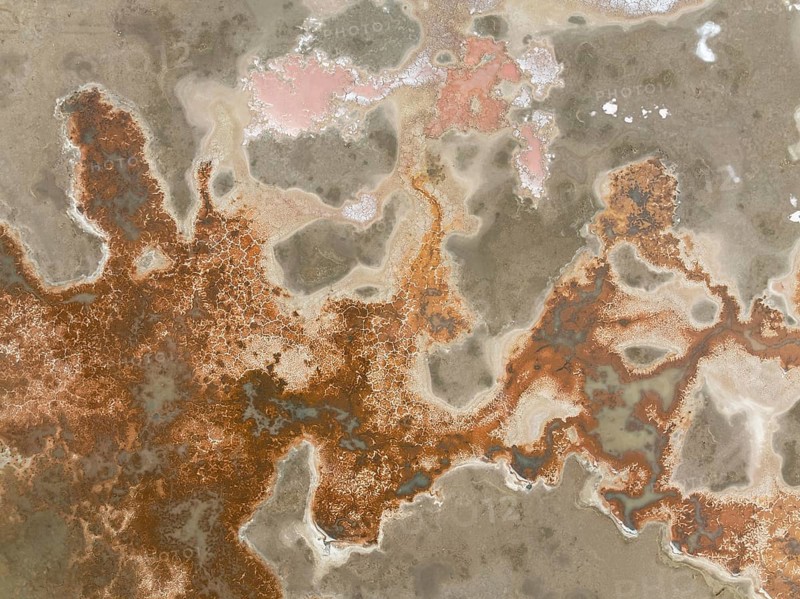 Salt marsh at the Skeleton Coast. Aerial view. Drone shot. Dorob National Park, Namibia