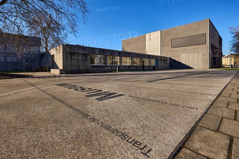 Saarland Museum, Modern Gallery, architect Hanns Schönecker, art gallery, modern architecture, trees, frog perspective, blue sky, cloudless, Bismarckstraße, Saarbrücken, state capital, regional association Saarbrücken, Saarland, Germany