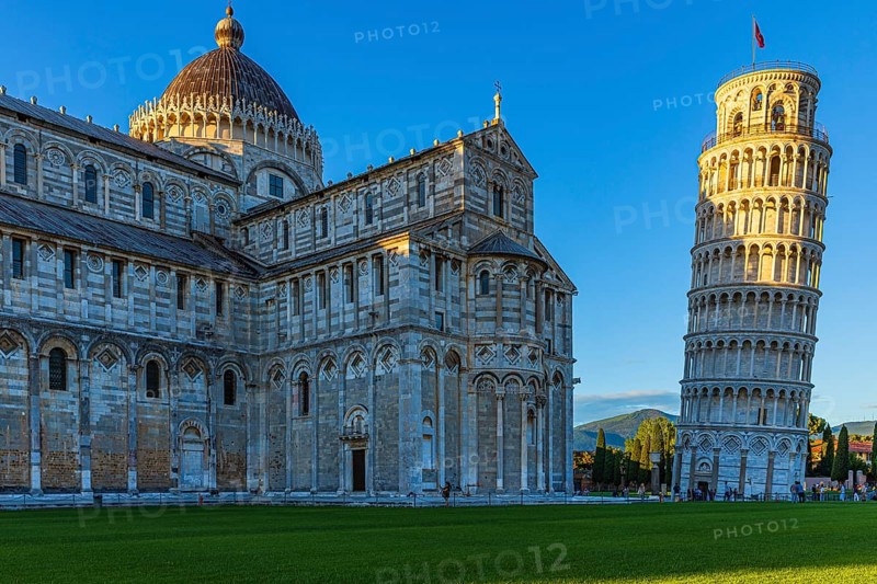 The Cathedral of Santa Maria Assunta and the Leaning Tower in the evening light, Pisa, Tuscany, Italy