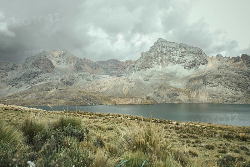 Laguna Huacracocha, landscape in the highlands, thunderstorm atmosphere, Ticlio, Peru