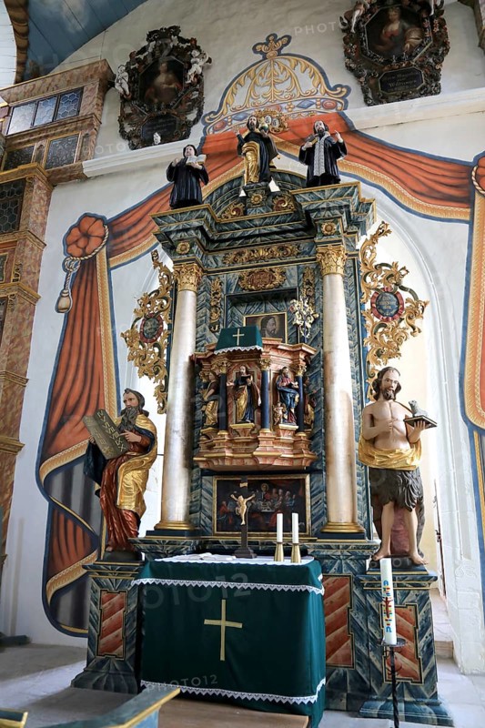 Pulpit altar, Cathedral of the Rhön, Protestant church, Helmershausen, Rhönblick parish, Schmalkalden-Meiningen district, Thuringia, Germany
