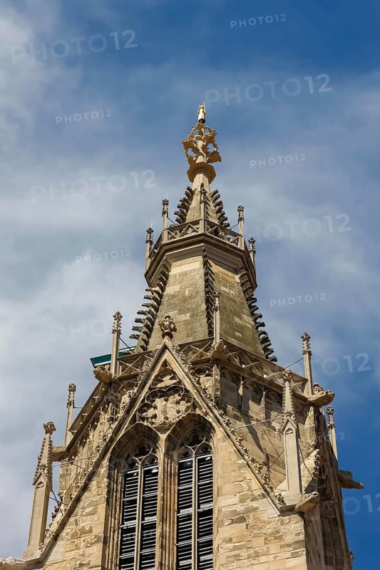 St Mary's Church Reutlingen, sacred building built from 1247 to 1343, cultural monument, Gothic church, Reformation church, Protestant church, place of worship, Christian architecture, main tower, church tower, golden angel, restored in neo-Gothic style, Reutlingen, Baden-Württemberg, Germany