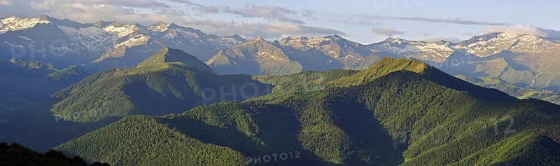Mountain ranges seen east from the Col de Portel, Midi-Pyrénées, Pyrenees, France