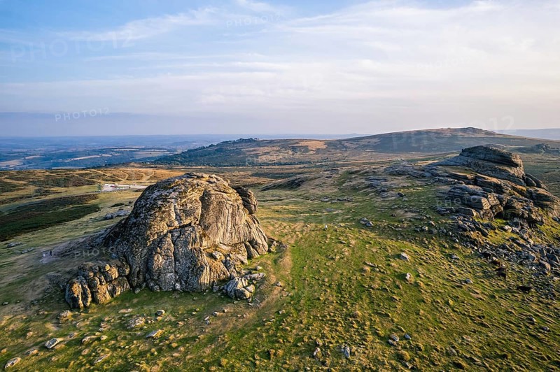 Haytor Rocks from a drone, Dartmoor Park, Devon, England, United Kingdom