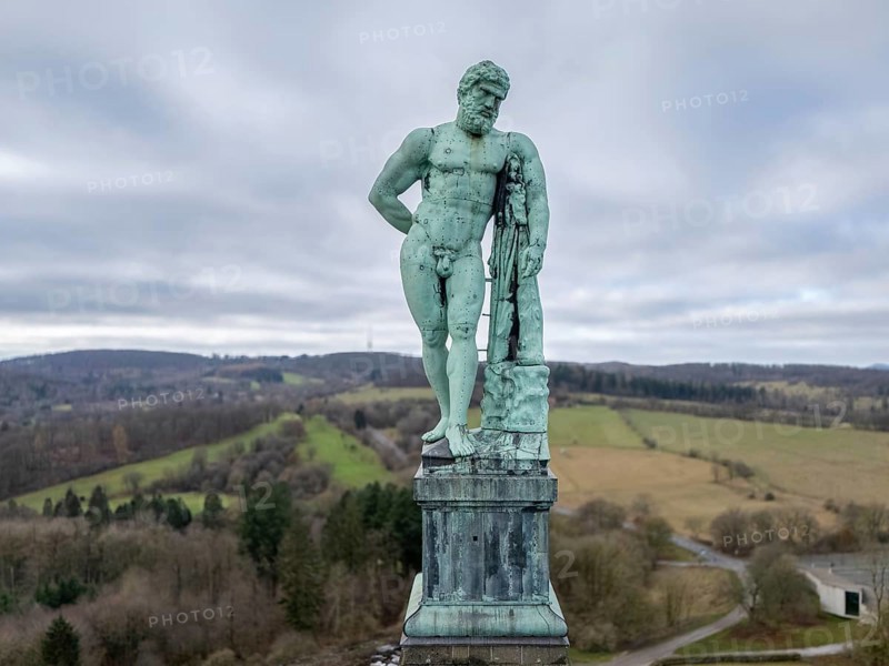 Copper statue of Hercules in Bergpark Wilhelmshöhe, Bad Wilhelmshöhe, Kassel, Hesse, Germany