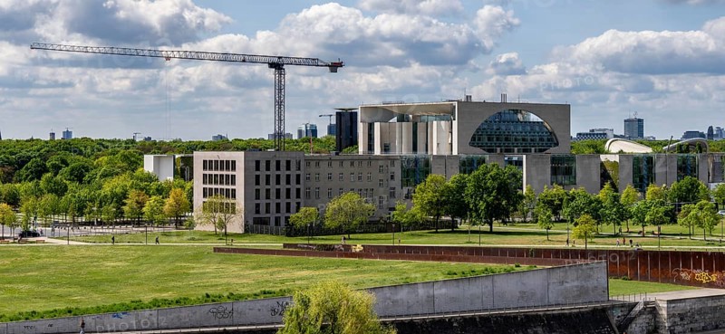 View of the Spree and Berlin's government district from the roof of the Futurium Museum, Germany