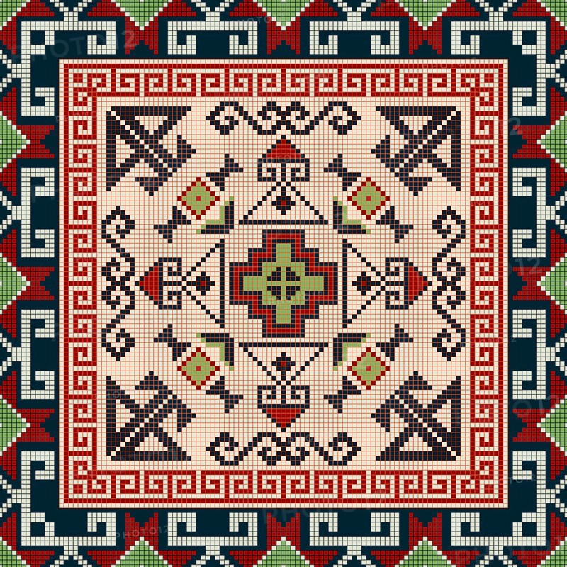 Traditional Georgian folk art embroidery vector pattern