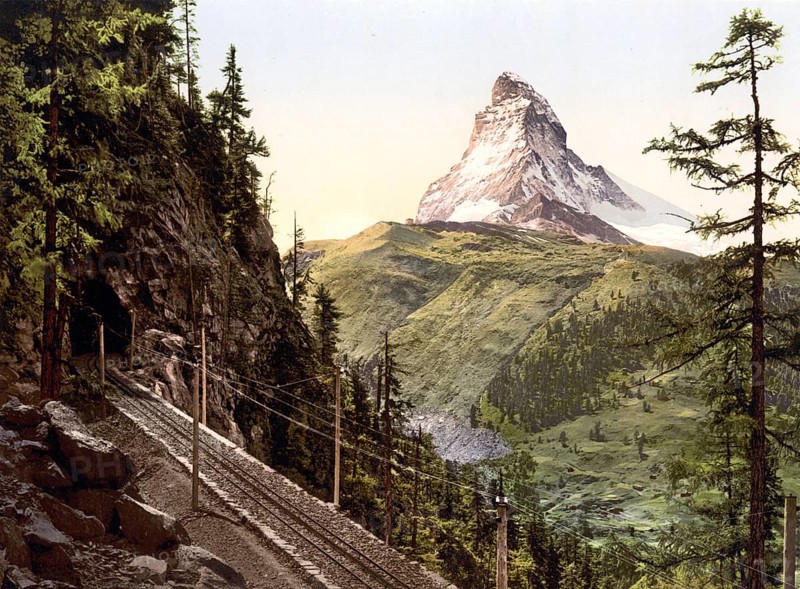 Gornergratbahn und Matterhorn, Wallis, Alpen, Schweiz / Gornergrat Railway and Matterhorn, Valais, Alps of, Switzerland, Historical, digitally restored reproduction from a 19th century original, Record date not stated