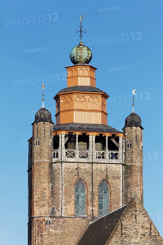Tower of the 15th century Jerusalem Church, Adornesdomain, Sint-Anna neighbourhood, Bruges, West Flanders, Flanders, Belgium