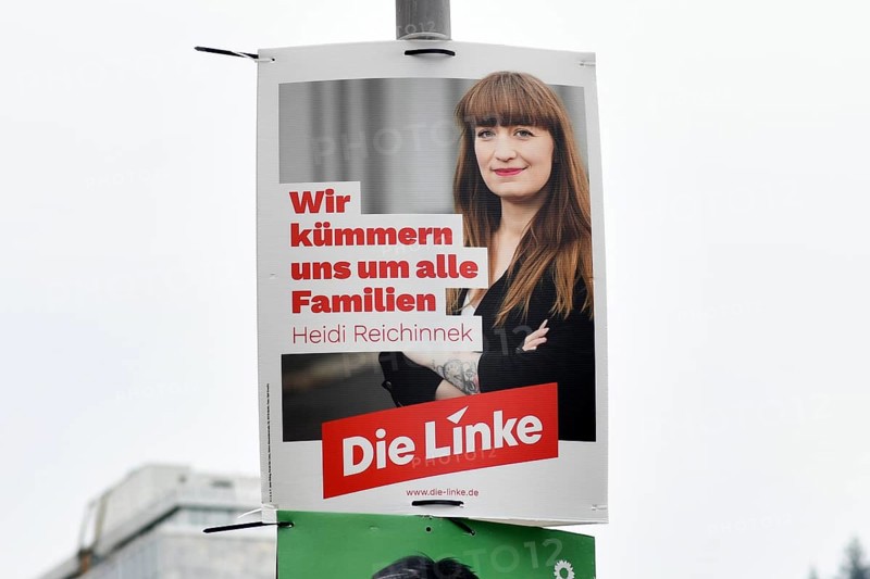Heidelberg, Germany - February 15th 2025: Election poster for federal election 2025 called 'Bundestagswahl' for political party Die Linke with Heidi Reichinnek