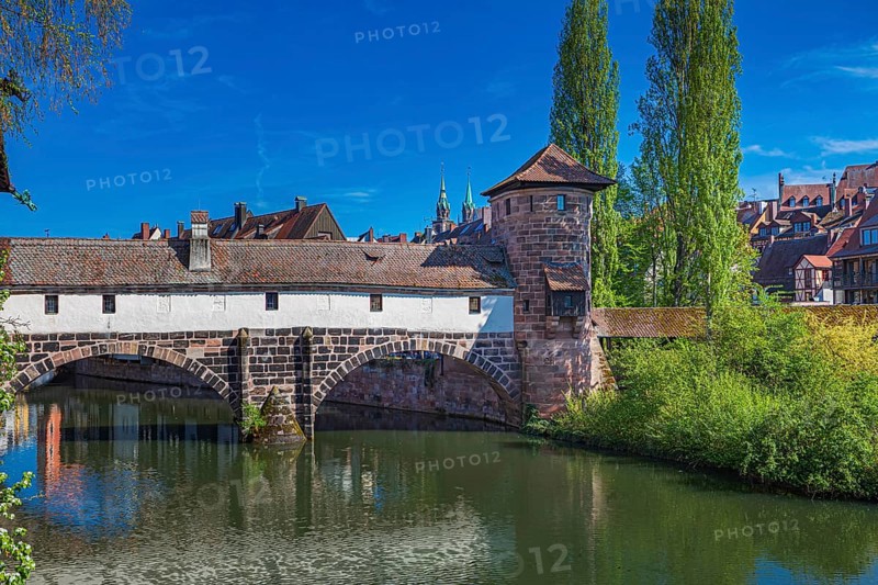 Pegnitz and Hangman's Bridge in Nuremberg, Germany
