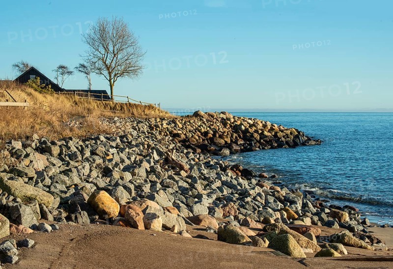 Many stones as erosion protection against the Baltic Sea in Löderup, Ystad Municipality, Skåne County, Sweden, Scandinavia
