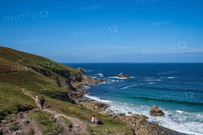 Plogoff, Brittany, France - Hiking trail to the Pointe du Raz, the Grande Randonnée 34 coastal path, or GR34 for short, also known as the Publican's Trail, is a long-distance hiking route of around 2, 000 kilometres that goes all the way around Brittany