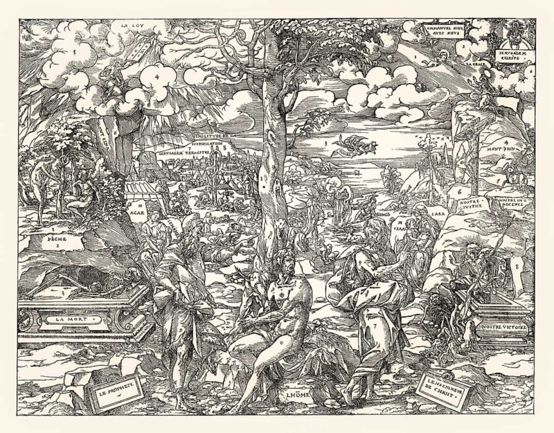 Allegory of the old and the new covenant, by Geofroy Tory, 16th century, digitally restored