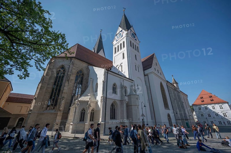 School classrooms in front of the restored cathedral of Eichstätt, Upper Bavaria, Germany