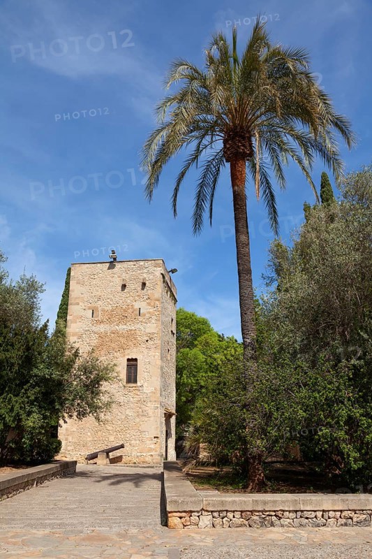 Torre de can Desbrull in the Joan March Servera garden, Pollensa, Balearic Islands, Spain