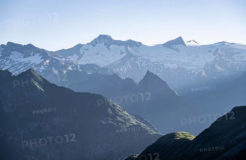 Alpine panorama, view from the Bachlenkenkopf, Großer Geiger and Großvenediger, high mountains, Venediger Group, Hohe Tauern, Austria