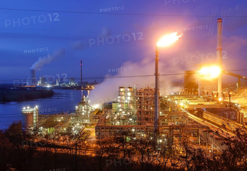 Duisburg, Ruhr area, North Rhine-Westphalia, Germany - ThyssenKrupp Steel, Schwelgern coking plant on the Rhine in Duisburg Marxloh, behind Walsum coal-fired power station