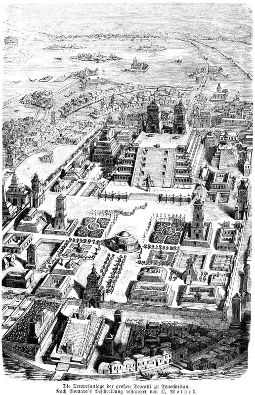 Temple complex of the great Teocalli in Teotihuacán, Mexico, Central America, historical illustration 1880