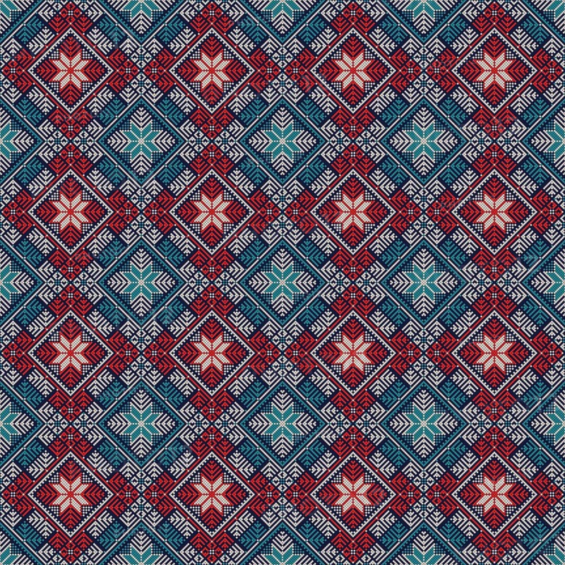 Decorative Palestinian seamless pattern in colors, traditional Tatreez embroidery, vector illustration