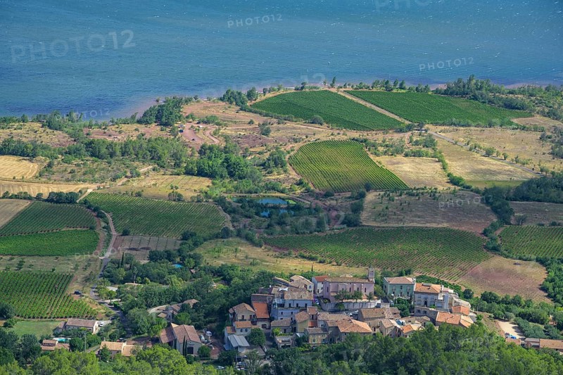 View from Mont Liausson to the village of Liausson, Mourèze, Département Hérault, France