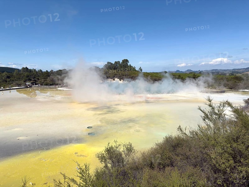 Champagne Pool at the Waiotapu Thermal Track in the colourful geothermal area of Waiotapu Thermal Wonderland, North Island, New Zealand, Oceania