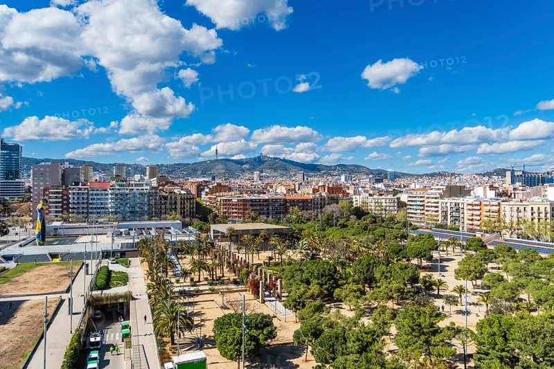 View of the Miró Park with the sculptureWoman and Bird, Dona i Ocell, by Joan Miró in Barcelona, Spain