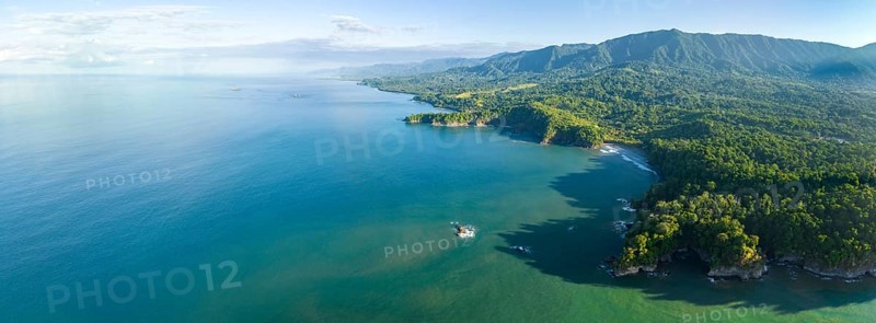 Aerial view, ocean and coast with rainforest, Playa Ventanas, Puntarenas province, Costa Rica