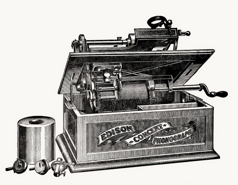 Historical illustration, 19th Century, Concert Phonograph by Thomas Alva Edison