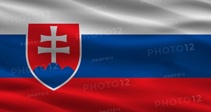 Slovakian flag with fabric Texture. Realistic flag of Slovakia waving