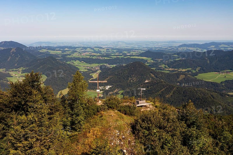 Drone image, summit cross on the Ochsenberg, Osterhorn group, Salzkammergut, Salzburg province, Austria