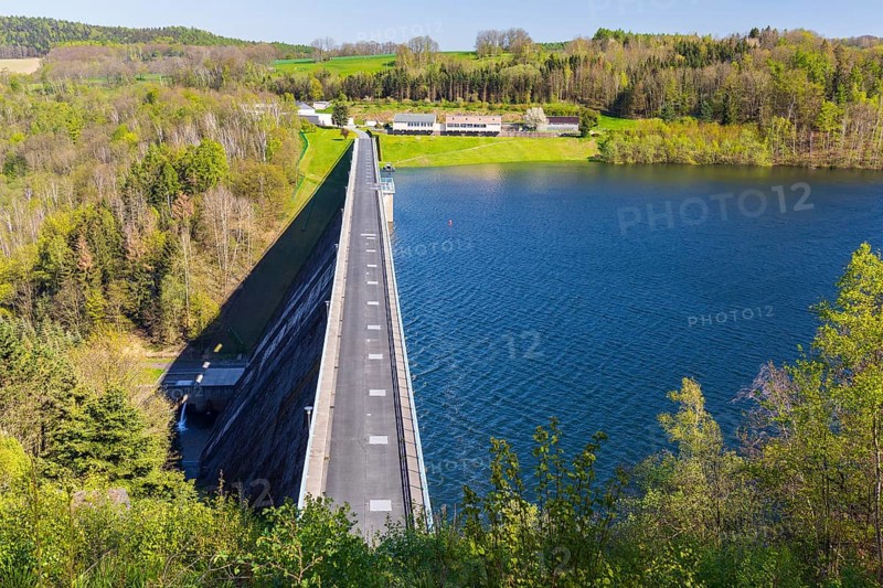 View of the Gottleuba dam with dam wall, Bad Gottleuba, Saxony, Germany