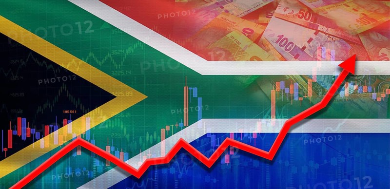South Africa financial growth on market graph. South Africa economic growth on financial graph