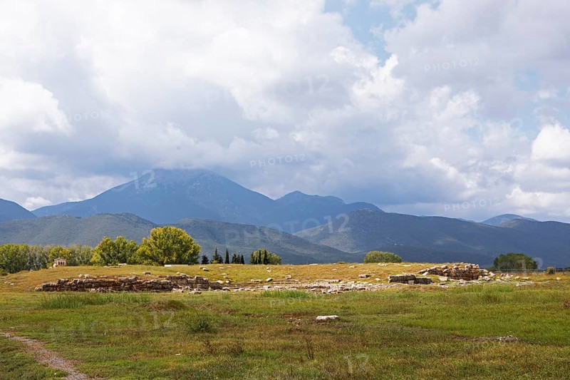 Theatrum or theatre in the archaeological site of Mantineia, highlands of Arcadia, Peloponnese, Greece