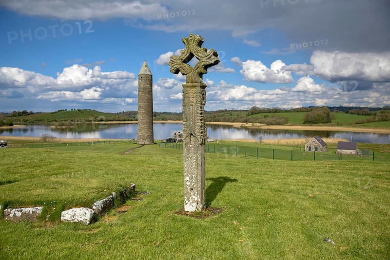 Cross in St. Mary's Augustinian Priory, Augustinian Monastery St. Mary, Devenish Island, Lough Erne, Fermanagh County, Northern Ireland, Great Britain