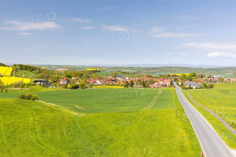 View of Wehnde, Lindenberg in Eichsfeld, Thuringia, Germany from the historic Wartturm Wehnder Warte tower