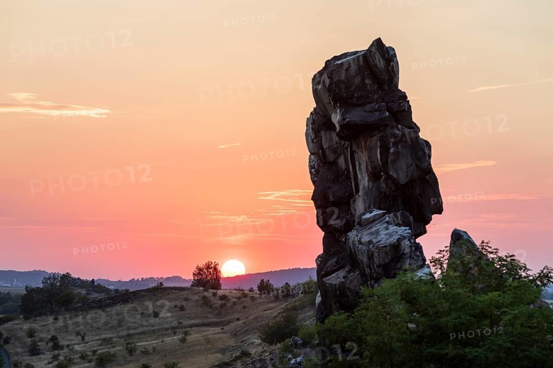 Sunset at the Devil's Wall near Weddersleben, Thale, Harz, Saxony-Anhalt, Germany
