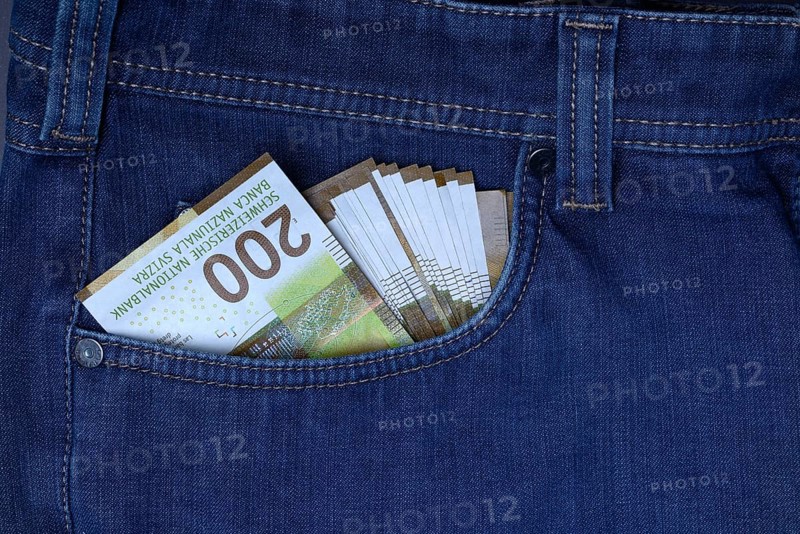 Banknotes in trouser pocket, Swiss franc, Switzerland