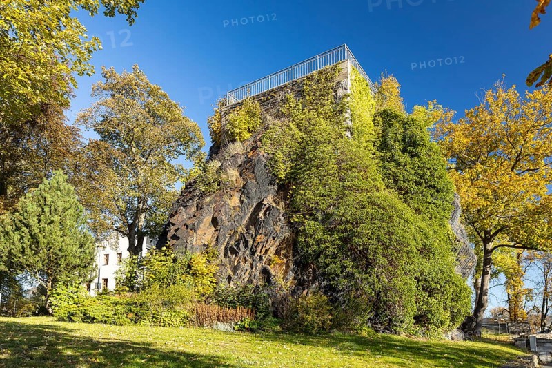 Castle rock in autumn, Falkenstein, Vogtland, Saxony, Germany