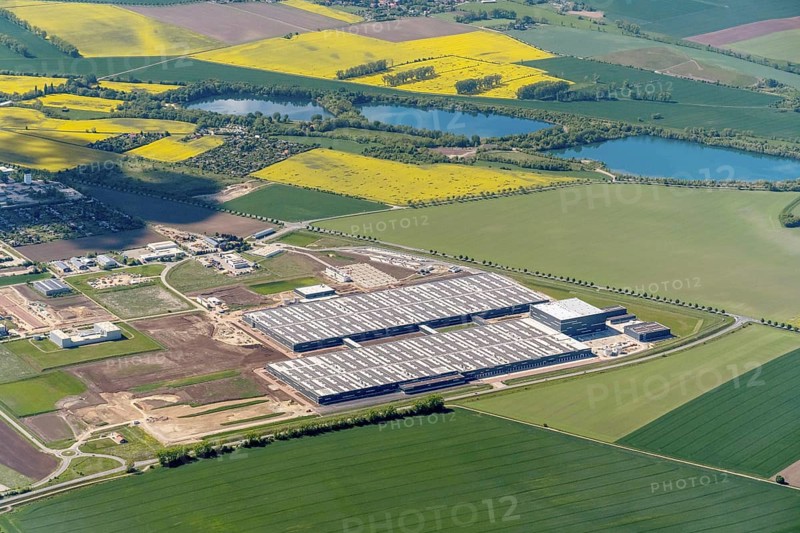 Germany, Europe, Saxony-Anhalt, Halberstadt, Daimler Truck, spare parts supply, truck, Halle, logistics, aerial view