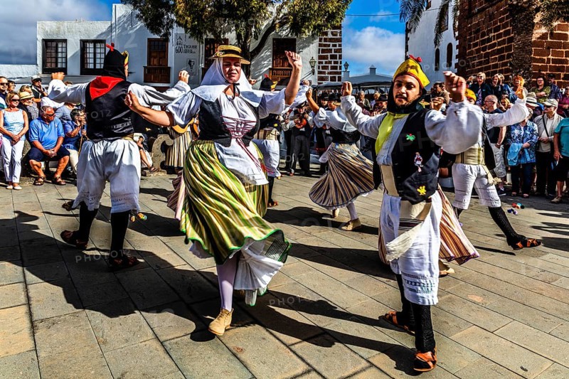 Folk dance group in the Plaza de la Constitucion, Teguise, Lanzarote, Canary Islands, Spain