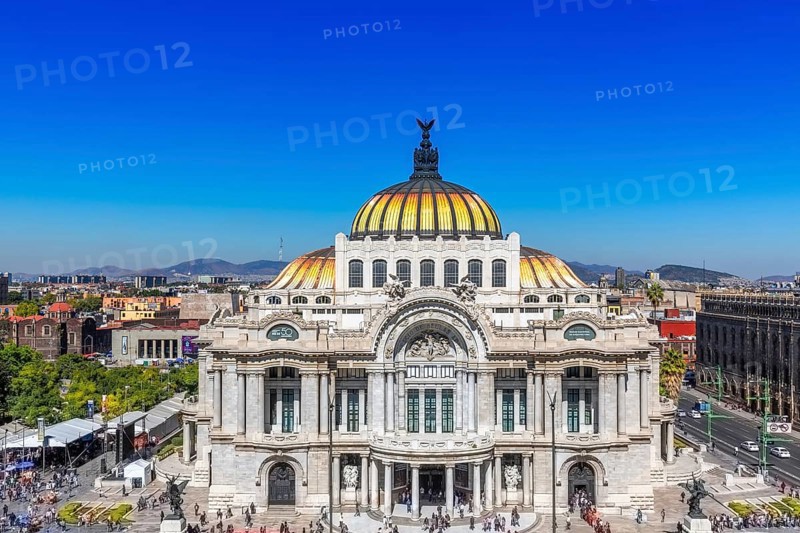 Mexico City, Mexico-2 August, 2019: Landmark Palace of Fine Arts (Palacio de Bellas Artes) in Alameda Central Park near Mexico City Historic Center (Zocalo)