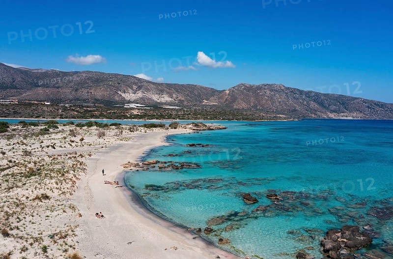 Drone shot, Elafonissi beach, south-west Crete, Crete, Greece