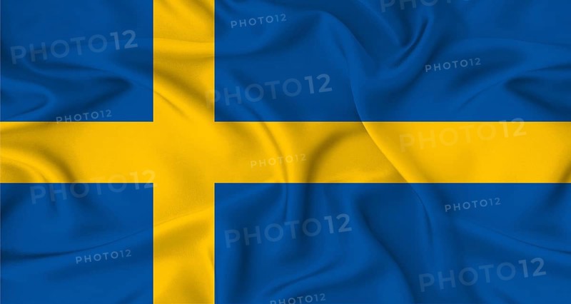 Realistic Sweden flag waving. Close up of flag of Sweden with cloth texture